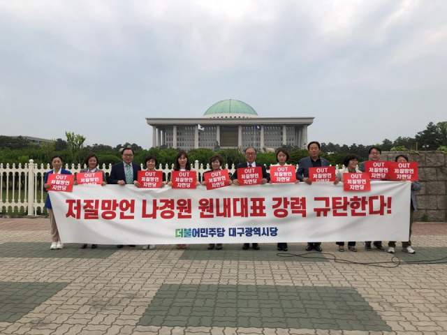 더불어민주당 대구시당은 13일 서울 여의도 국회 앞에서 지난 주말 나경원 자유한국당 원내대표의