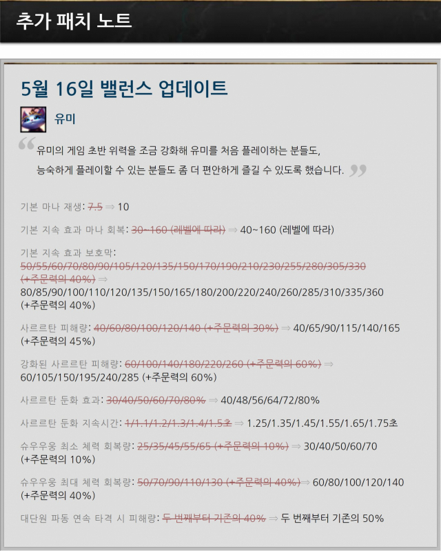 출처: 라이엇 공식 홈페이지 http://www.leagueoflegends.co.kr/?m=news＆cate=update＆mod=view＆schwrd=＆p=1＆idx=262090#.XN4ZDOUzbIU
