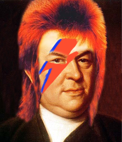 요한 일렉트릭 바흐의 프로필 사진. 요한 제바스티안 바흐 초상화에 데이비드 보위의 알라딘 세인 분장을 합성했다. 요한 일렉트릭 바흐 인스타그램 캡쳐.