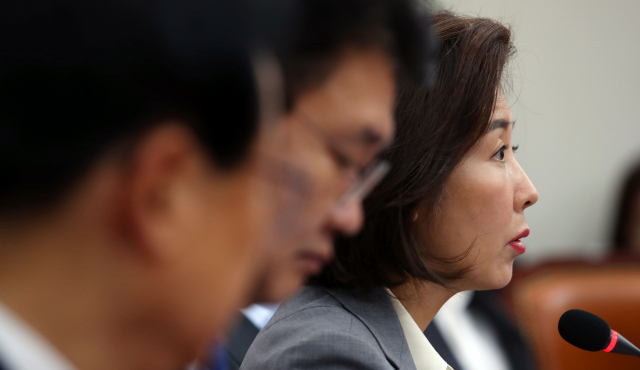 자유한국당 나경원 원내대표가 22일 오전 여의도 국회 본청에서 열린 원내대표-중진의원 회의에서 발언하고 있다. 연합뉴스