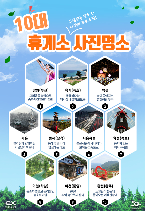 한국도로공사가 선정한 고속도로 휴게소 10대 사진 명소. 한국도로공사 제공