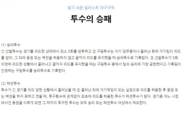 승리투수 요건이 11일 포털 사이트 실시간 검색어에 등장하는 등 관심을 끌고 있다. 네이버 캡처