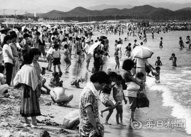 피서객들로 붐비던 1988년 7월의 포항 송도해수욕장.