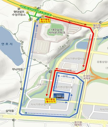 대구디지털산업진흥원(DIP)은 자체 운영비를 긴급 투입, 7월 한달간 SW융합클러스터로 셔틀버스를 운행하기로 했다. 그러나 이후 대중교통 접근성 문제를 해결할 방안이 없다는 비판이 제기된다. 셔틀버스 운영 경로.