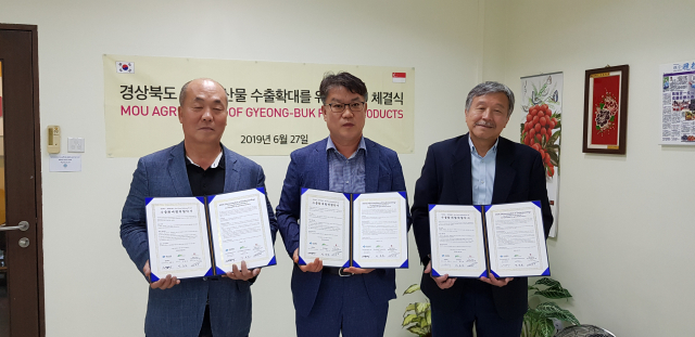 지난달 27일 경상북도가 싱가포르 양파 수입 업체와 수출 확대 협약을 체결한 뒤 기념사진을 찍고 있다. 경북도 제공