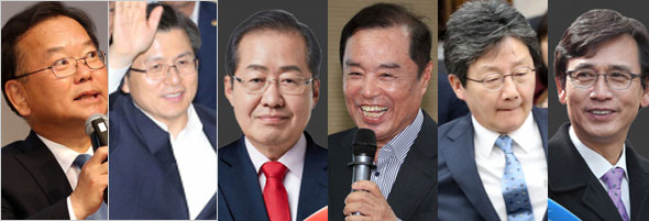 왼쪽부터 김부겸 ·황교안·홍준표·김병준·유승민·유시민.