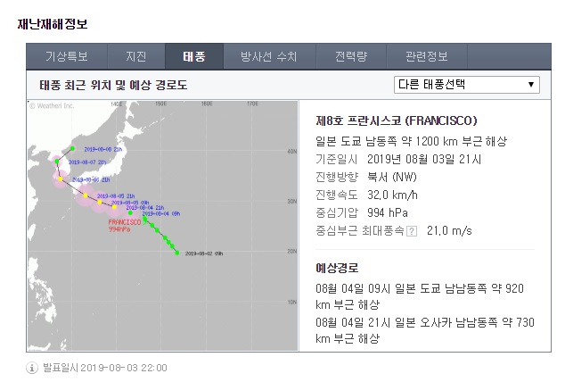 태풍 프란시스코 경로. 네이버 제공.