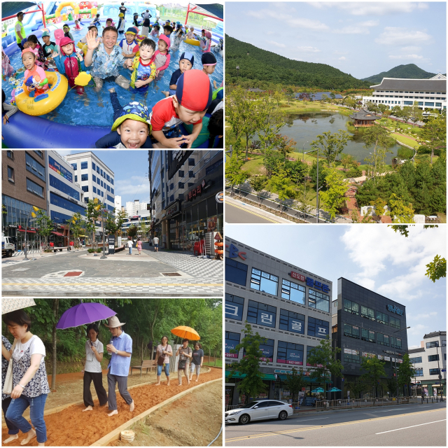 도청 내 물놀이장, 도청신도시 중심상업지구의 만남의 광장, 천년숲 황톳길, 도청 서문 앞 미디어 거리, 도청안 연못과 관풍루(반시계 방향) 등 테마형 거리가 속속 생겨나고 있다. 윤영민 기자