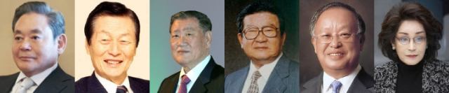 이건희, 신격호, 정몽구, 구자경, 손경식, 이명희. 매일신문DB