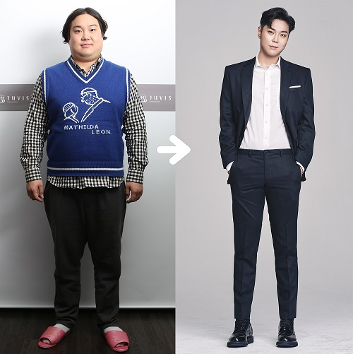 유재환 다이어트 전(왼쪽)과 후 사진. 쥬비스 제공.