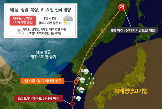 7일 한반도 주변 기압계 모식도. 대구기상청 제공
