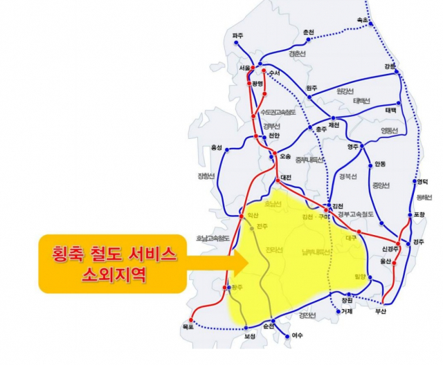 철도서비스 소외지역 그래프 / 이호 한국교통연구원 연구위원 발표자료 발췌