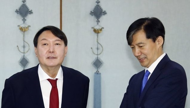윤석열 검찰총장, 조국 법무부 장관 후보자. 연합뉴스