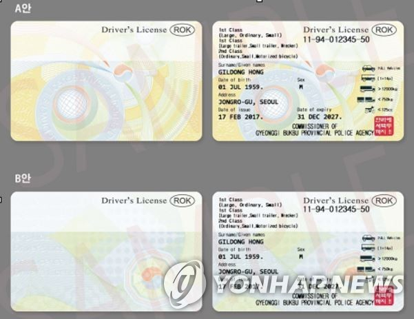 출처: 연합뉴스, 영문 운전면허증 예시
