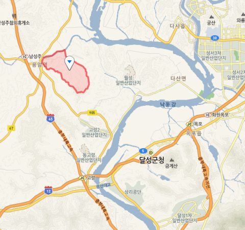 경북 성주군 용암면 사곡리 일원 49만㎡가 성주3차일반산업단지 조성 예정지로 최종 선정됐다. 네이버 지도 캡처