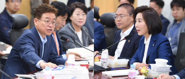 16일 국회에서 열린 경상북도·자유한국당 예산정책간담회에서 이철우 경상북도지사와 나경원 자유한국당 원내대표가 각각 발언하고 있다. 경북도 제공