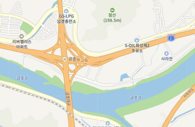 사고가 난 경부고속도로 금호분기점. 네이버 지도 캡쳐