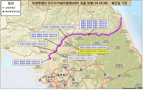 멧돼지 폐사체 발견지점. 환경부 제공