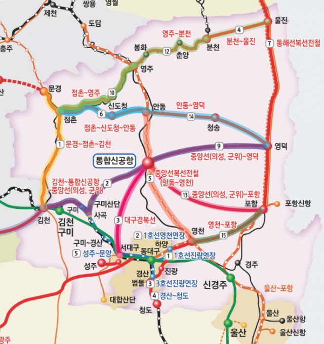 제4차 국가철도망 경상북도 건의사업 노선도