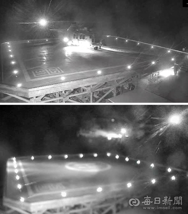 지난달 31일 추락 사고 직전 소방헬기가 독도에 착륙(위) 한 뒤 부상자를 태우고 이륙하는 모습. 범정부현장수습지원단은 독도 내 설치된 헬기 이착륙 CCTV 영상을 12일 실종자 가족과 언론에 공개했다. CCTV 영상 캡처.