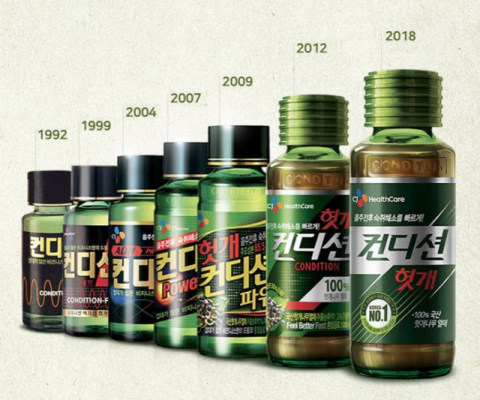 CJ헬스케어가 1992년 출시한 컨디션 연도별 제품. CJ헬스케어 제공