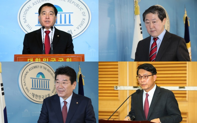자유한국당이 차기 원내대표 및 정책위의장 경선을 오는 9일 오전 9시 국회에서 치르기로 했다. 사진은 원내대표에 도전하는 심재철·유기준·윤상현·강석호 의원(왼쪽 상단부터 시계방향 순). 자료사진 연합뉴스