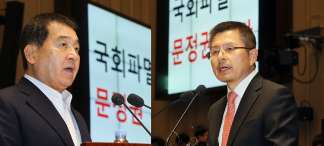 자유한국당 황교안 대표(사진 오른쪽)와 심재철 원내대표. 자료사진 연합뉴스
