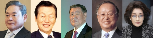 이건희, 신격호, 정몽구, 손경식, 이명희. 매일신문DB