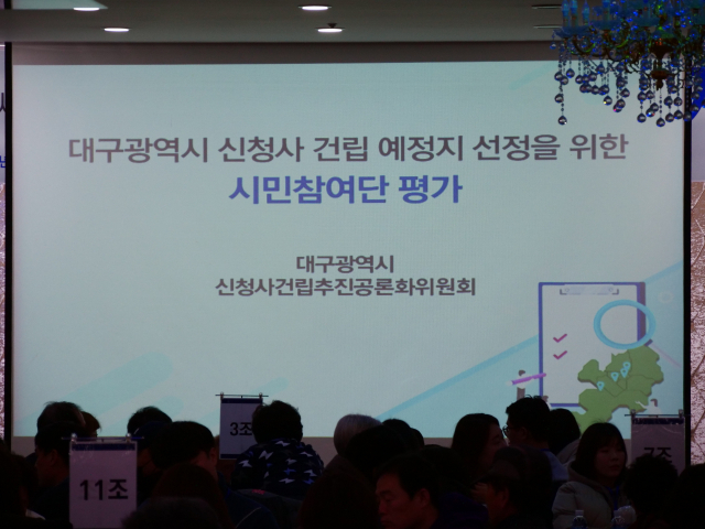 대구시 신청사 건립 예정지 선정을 위한 시민참여단 평가에 참여한 시민참여단 252명이 20일 오후 10시 합숙장소인 팔공산 맥섬석 유스호스텔에서 평가 일정을 시작했다. 사진은 개회식 모습. 안성완 기자 asw0727@imaeil.com