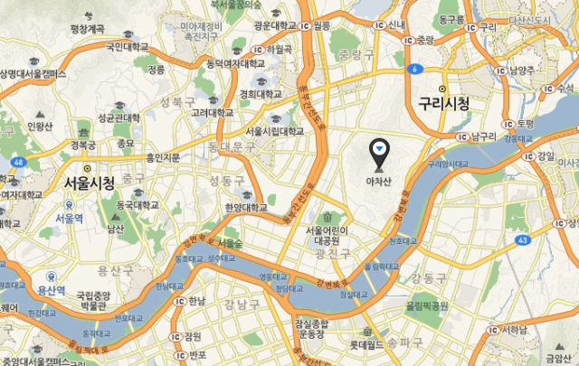 아차산 위치. 네이버 지도