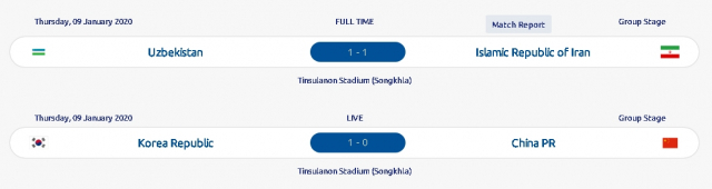 9일 도쿄 올림픽 남자축구 예선 C조 조별리그 결과. AFC 홈페이지