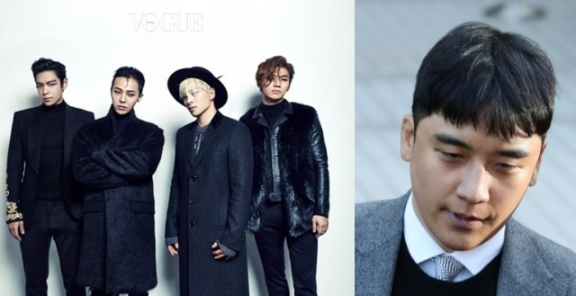 승리를 제외한 빅뱅 멤버 4인(탑, 지드래곤, 태양, 대성). 승리. YG엔터테인먼트, 연합뉴스