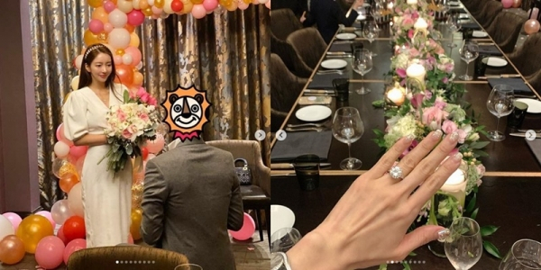 의류 쇼핑몰 사업가 박현선이 15일 자신의 SNS에 프러포즈 인증사진을 올려 화제가 됐다. 박현선이 연인이자 배우 겸 사업가인 이필립으로부터 다이아몬드 반지를 선물받은 모습. 박현선 인스타그램