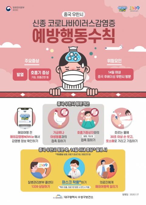신종 코로나바이러스 감염증 예방행동수칙 포스터. 수성구 제공