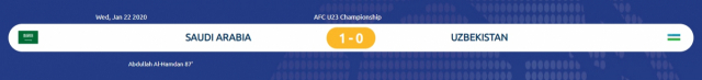 사우디 결승 진출…우즈벡에 1대0 승리. 2020 AFC U-23 챔피언십 홈페이지