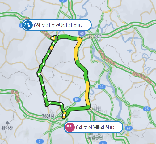 경부선 동김천IC~청주상주선 남상주IC 간 우회도로. 국가교통정보센터 캡쳐