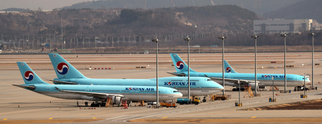 인천공항에서 점비 중인 대한항공. 연합뉴스