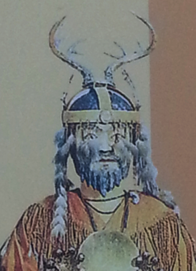 사슴뿔관을 쓴 삼한시대 천군 그림. 전남대 박물관