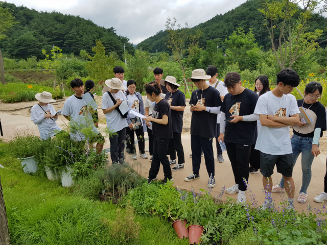 지난해 교육 참가자들이 산림일자리 청년직업체험교육을 받고 있다. 수목원 제공