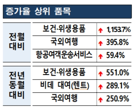 지난달의 소비자 상담 증가율 상위 항목. 한국소비자원 제공.
