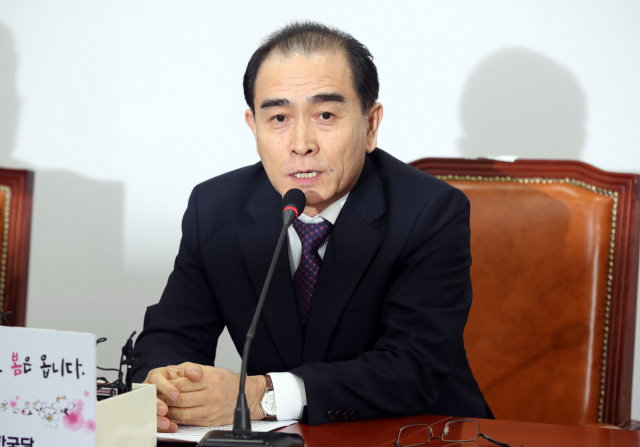 자유한국당(미래통합당) 소속으로 총선 지역구 출마를 공언한 태영호 전 주영북한대사관 공사가 16일 오후 국회에서 열린 기자간담회에서 발언하고 있다. 연합뉴스