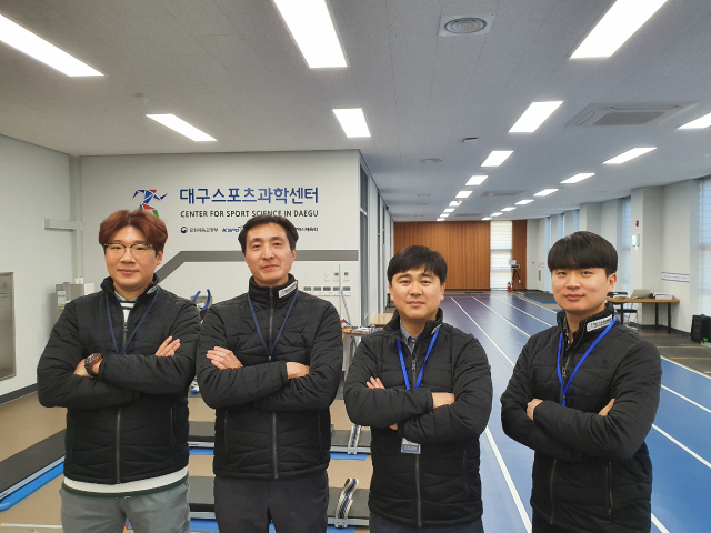 2019년 운영평가에서 우수등급을 획득한 대구스포츠과학센터 연구진(왼쪽부터 최홍석연구원, 홍창배센터장, 최동성선임연구원, 박민혁연구원) 대구스포츠과학센터 제공.
