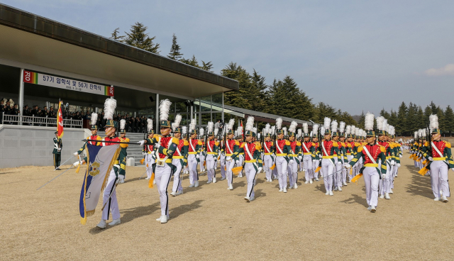 21일 충성대에서 열린 육군3사관학교 57기 사관생도 입학식 모습. 육군3사관학교 제공
