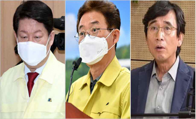 (왼쪽부터) 권영진 대구시장, 이철우 경북도지사, 유시민 이사장.