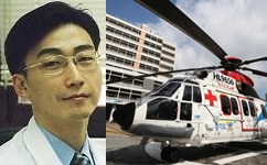 (왼쪽)이국종 아주대병원 교수 (오른쪽)경기도 수원시 아주대학교병원에 착륙해 있는 경기도 닥터헬기. 3개월만에 운항 재개가 이뤄질 예정이다. 매일신문DB, 연합뉴스