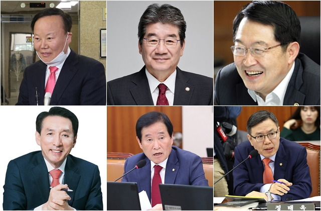 미래통합당 컷오프 의원. 왼쪽 상단부터 시계방향으로 김재원·강석호·백승주·정태옥·곽대훈·김석기 의원.