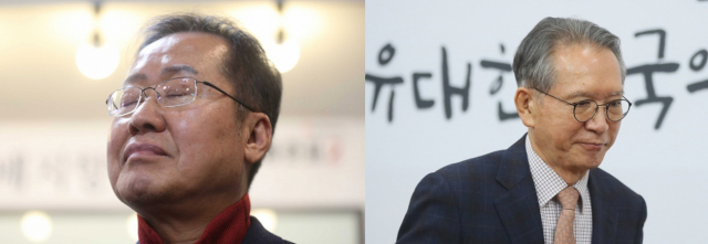 홍준표 전 대표(왼쪽)와 김형오 공관위원장. 연합뉴스