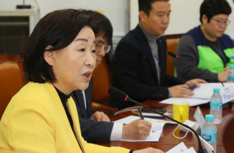 정의당 심상정 대표가 10일 국회에서 열린 코로나19 민생피해 비상대책회의에서 발언하고 있다. 연합뉴스