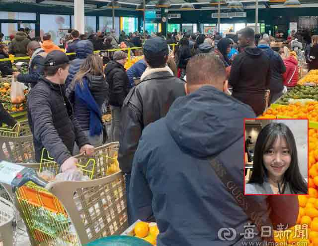 15일 파리시내 한 마트에서 식료품을 사려는 시민들이 몰려 있다. 작은 사진은 김가민(23·대구 수성3가) 베르사유 보자르 유학생.