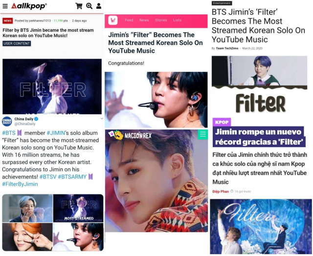 ▲ 올케이팝, 차이나 데일리, 코리아부, 해외 매체 등